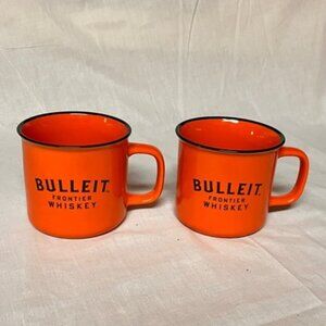 Bulleit Bourbon Frontier Whiskey 12 oz Orange Ceramic Mug Coffee Cups Set of 2